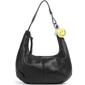Fredsbruder Leren Schoudertas Take A Smile Midi Hobo Bag Black Zwart