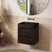 Plieger Fontana badkamermeubel 60cm kasteel bruin met Kansas wastafel mat zwart zonder kraangat