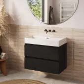 Plieger Fontana badkamermeubel 80cm mat zwart met Kansas wastafel mat wit zonder kraangat