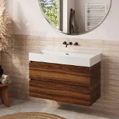 Plieger Fontana badkamermeubel 100cm walnoot met Kansas wastafel mat wit zonder kraangat