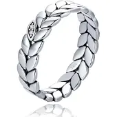 Elenza AMS Elenza Sterling Zilveren Bladpatroon Ring met Zirkonia Accent-15mm