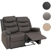 Mendler 2-persoons bioscoopstoel HWC-O62, relaxstoel/tv-stoel met armleuningen, verstelbare rugleuning, kunstleer, grijs