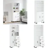 vidaXL Hoge kast 69,5x34x180 cm bewerkt hout wit - Hoge Kast - Hoge Kasten - Dressoir - Buffetkast