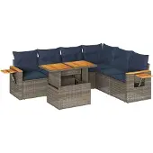 vidaXL 7-delige Loungeset met kussens poly rattan acacia grijs