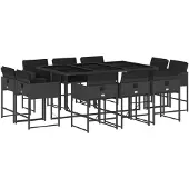 vidaXL 11-delige Tuinset met kussens poly rattan zwart