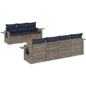 vidaXL 8-delige tuinbankset met kussens, grijs polyrotan