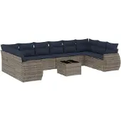 vidaXL 11-delige tuinbankset met kussens, grijs polyrotan
