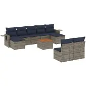 vidaXL 10-delige tuinbankset met kussens, grijs polyrotan