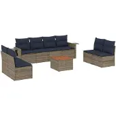 vidaXL 9-delige tuinbankset met kussens, grijs polyrotan