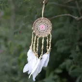 WGifts 3 x Bali Macramé Dromenvanger - Handgemaakt - Pastel Roze - 9cm