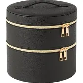 J-Line Cosmetic box round+mirror artificial leather black