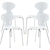 En.casa Eetkamerstoel 'Kil', set van 4, keukenstoelen, 80 x 47 x 48 cm, hout, metalen frame, wit/chroomkleurig
