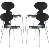 En.casa Eetkamerstoel 'Kil', set van 4, keukenstoelen, 80 x 47 x 48 cm, hout, metalen frame, zwart/chroomkleurig