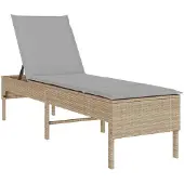 vidaXL Ligstoel met kussen beige 55x200x44cm polyrotan