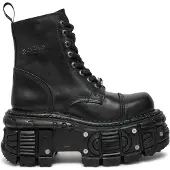 New rock unisex zwart lederen gevechtsplatformlaarzen - TANK083-C1