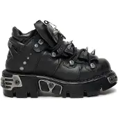 New rock zwart leren enkellaarzen met spikes-110-S1