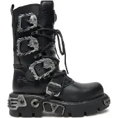 New rock zwarte halfhoge gotische leren laarzen-391-S1