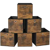 Songmics Opbergdozen set van 6 voor kubusplank, Rustiek bruin + zwart / 30 x 30 x 30 cm
