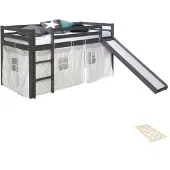 Homestyle4u Hoogslaper - 90x200 cm - met lattenbodem - met glijbaan - gordijn met sterrenmotief
