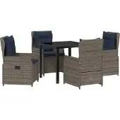 vidaXL Tuin Eettafel Set met kussen 5 pcs Grijs Poly rattan