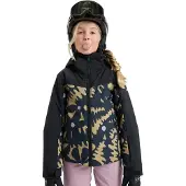 Roxy - Kinder ski jassen - Free Jet Block Girl Jacket Fennel Seed Big Flower Rg voor Unisex - Kindermaat 12 jaar - Zwart