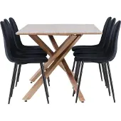 Ebuy24 Piazza eethoek tafel 90x180cm en 6 velours stoelen mocca.
