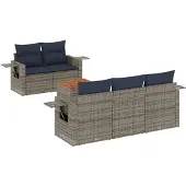 vidaXL 6-delige tuinbankset met kussens, grijs polyrotan