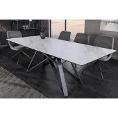 Invicta Uitschuifbare eettafel ATLAS 160-200cm wit marmer design keramiek zwart metaal - 46497