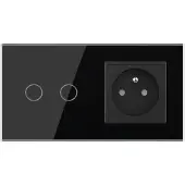 Livolo | Zwart | 2+SR | Aan/Uit | Schakelaar met wandcontactdoos |