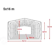 TOOLPORT Tenthal 5x16 m, PVC zeil, grijs, met statica (beton)