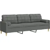 vidaXL 3-zitsbank met sierkussens 210 cm stof donkergrijs