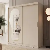 Meubella - Kledingkast Ulysses - Beige - 180 cm - Met spiegel