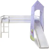 Homestyle4u Hoogslaper - 90x200 cm - Glijbaan - Toren - Wit en paars