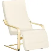 HOMCOM -Relaxsessel-Polyester, Birkenholz-66,5L x 94B x 100H cm-Cremeweiß