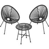 Songmics Set van 3 balkonmeubels met tafel en 2 stoelen, Zwart