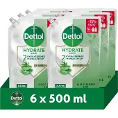 Dettol Handzeep - Hydrating Wasgel Navulling - Aloe Vera & Bamboe - 6x500ml - Voordeelverpakking