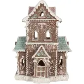 Clayre & Eef Gingerbread house met LED 15x12x20 cm Bruin Kunststof