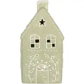 Clayre & Eef Waxinelichthouder Huis 11x9x21 cm Groen Keramiek