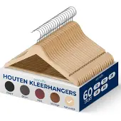 SereneLife Kleerhangers, Houten Hangers, Premium Kledinghanger, Ruimtebesparende Zware Houten Hangers, 60 Stuks