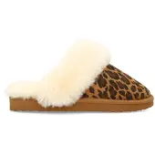 Manfield Beige leopard pantoffels met bontvoering | Maat adult