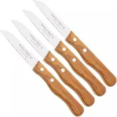 Knivesandtools Traditional Paring Knife, roestvast staal, olijfhout, 4-delige schilmessenset