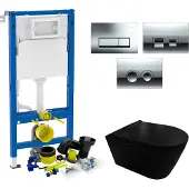 Salenzi Geberit up100 toiletset compleet | inbouwreservoir | civita black randloos mat zwart | set 44 met drukplaat