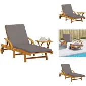 vidaXL Ligbed met kussen en tafel massief acaciahout