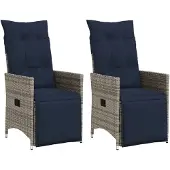 vidaXL Tuinstoelen 2 st verstelbaar met kussens poly rattan grijs