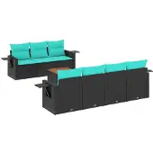 vidaXL 8-delige tuinbankset met kussens, zwart polyrotan
