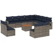 vidaXL 13-delige tuinbankset met kussens, grijs polyrotan