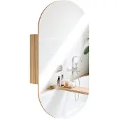 HOMCOM -Spiegelkast-45x13.5x90cm-MDF-Natuurlijk hout