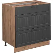 Vicco Fame-Line Keukenonderkast – 80 cm met 3 laden, WB Marmer Donkergrijs