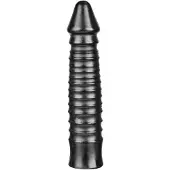 All Black Zwarte grote dildo met geribbelde schacht