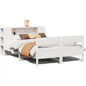vidaXL Massief houten bed met plank, zonder matras, wit, 160x200 cm, grenen